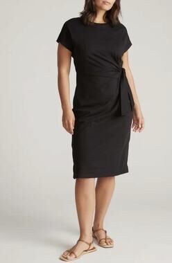 DKNY Black Stretch Cotton Knit Short Sleeve Shift Dress Side Tie Bow Size 1X NWT